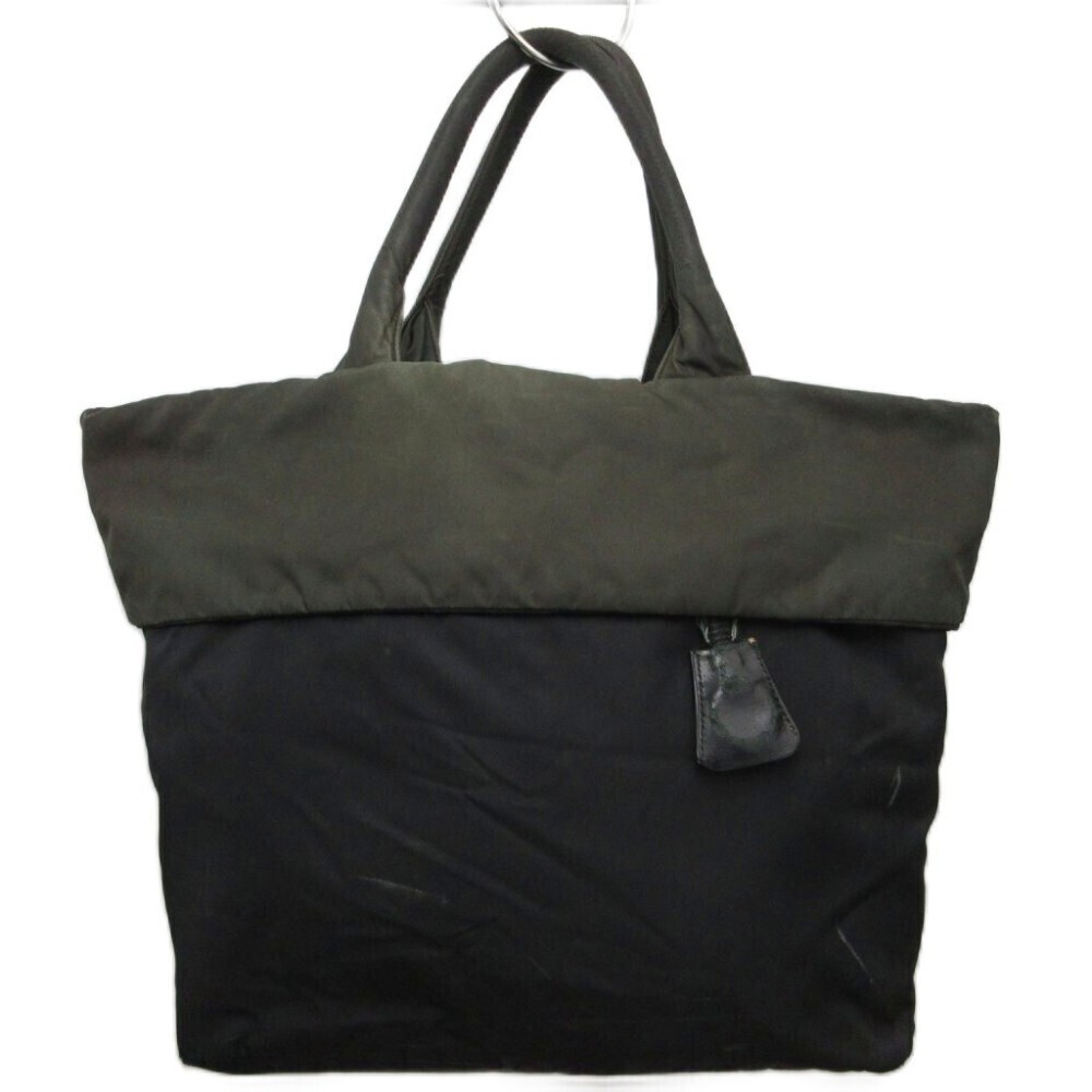 Prada Tessuto Double Tote Bag Handbag Khaki Green Black